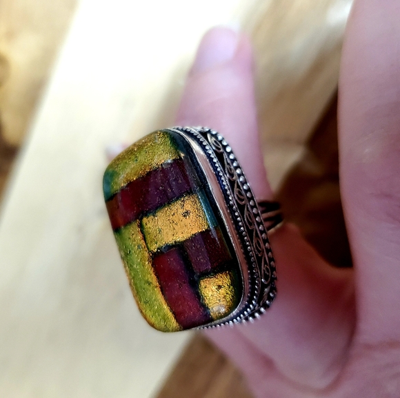 New Huge Dichroic Glass 925 Silver Ring. - Picture 3 of 9